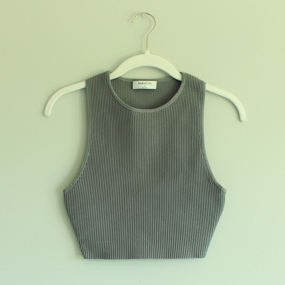 BABATON Contour Gray Ribbed Crop Tank Top